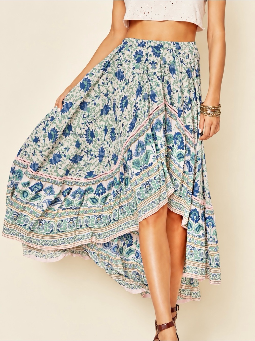 Miss June Paris Boho Floral High Low Maxi Skirt Sequin Embellished